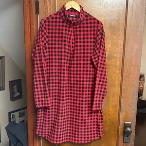 Lands' End Red and Black Polar Fleece Plaid Dress 1x